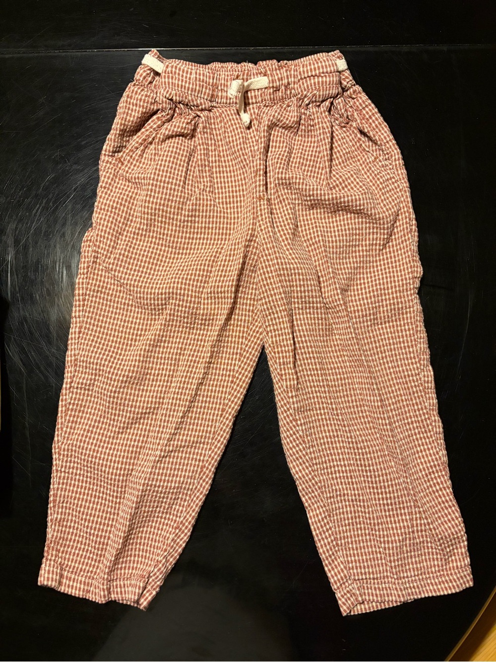 Zara Seersucker Elastic Waist Pants - Rust Check